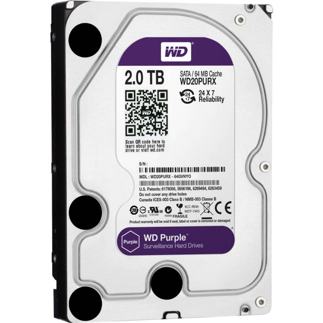 WD23PURZ - 3.5" 2TB SATA3  PURPLE HARD DRIVE 64MB - INTELLIPOWER WD PURPLE - WESTERN DIGITAL