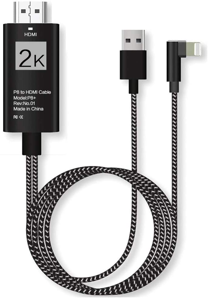 Lightning to HDMI Cable iPhone iPad Nylon Braided 1080P HDTV Digital AV Adapter iPhone 7 8 X XS MAX iPad Red or Black Colour