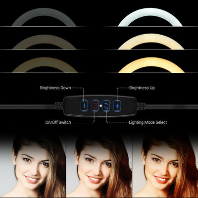 10" LED Ring Light + 1m Scissors Desk Boom Arm Stand + Phone Mount + Bluetooth Remote