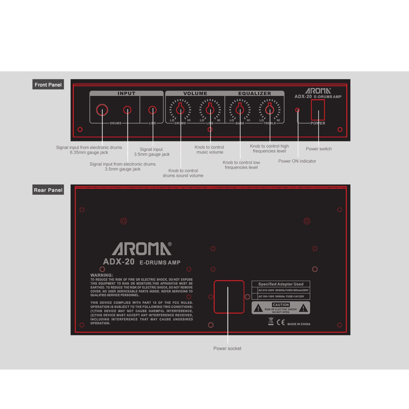 Aroma ADX-20 Electronic Drum Amplifier / Active Monitor PA Speaker