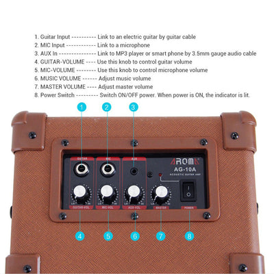 Portable Mini 10W Guitar AMP Acoustic Amplifier Battery or AC Mains Powered Aroma AG-10A