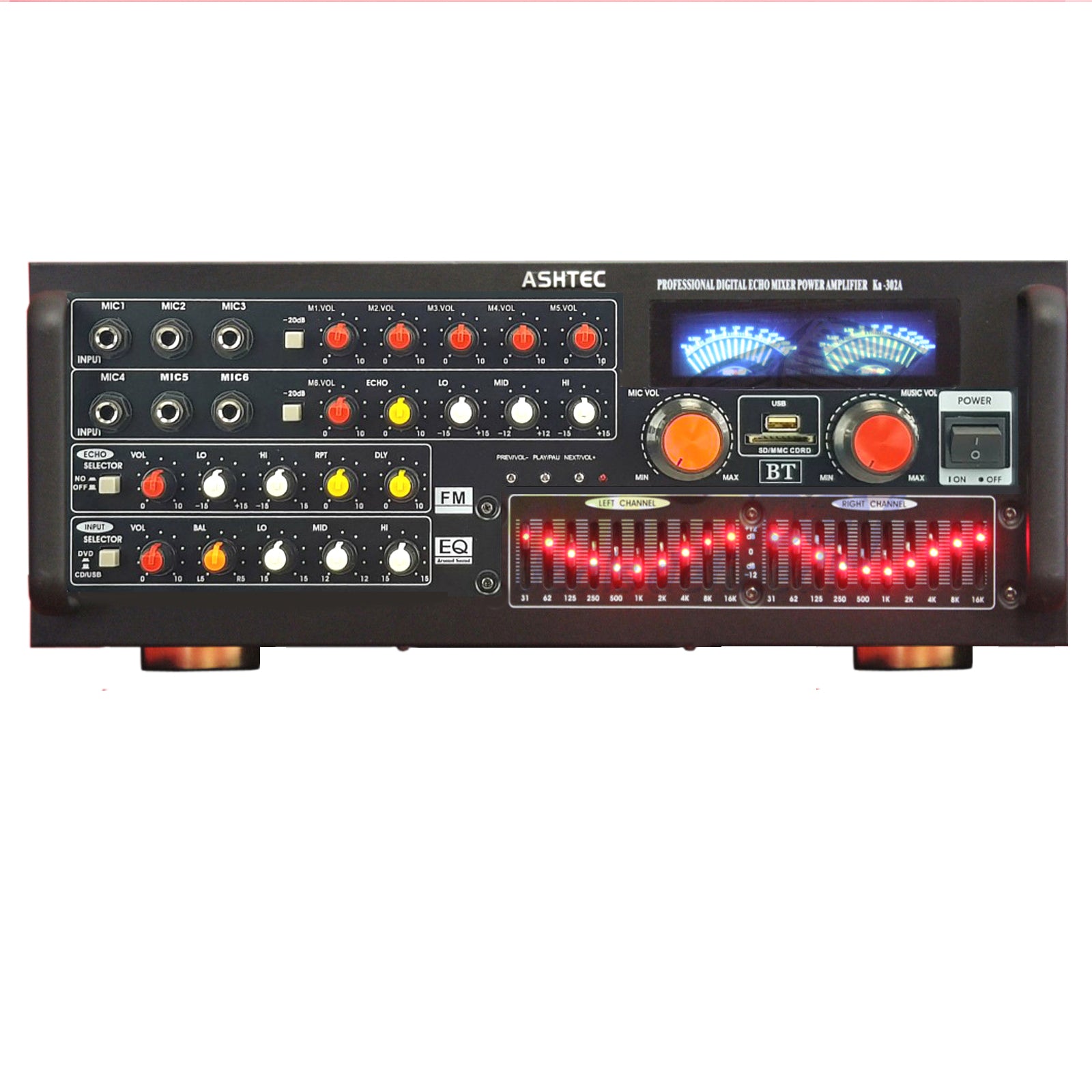 ASHTEC 1200w Bluetooth Mixer Amplifier + Pair of Speakers + Pair of Cordless Microphone + 10m Free Speaker Cable