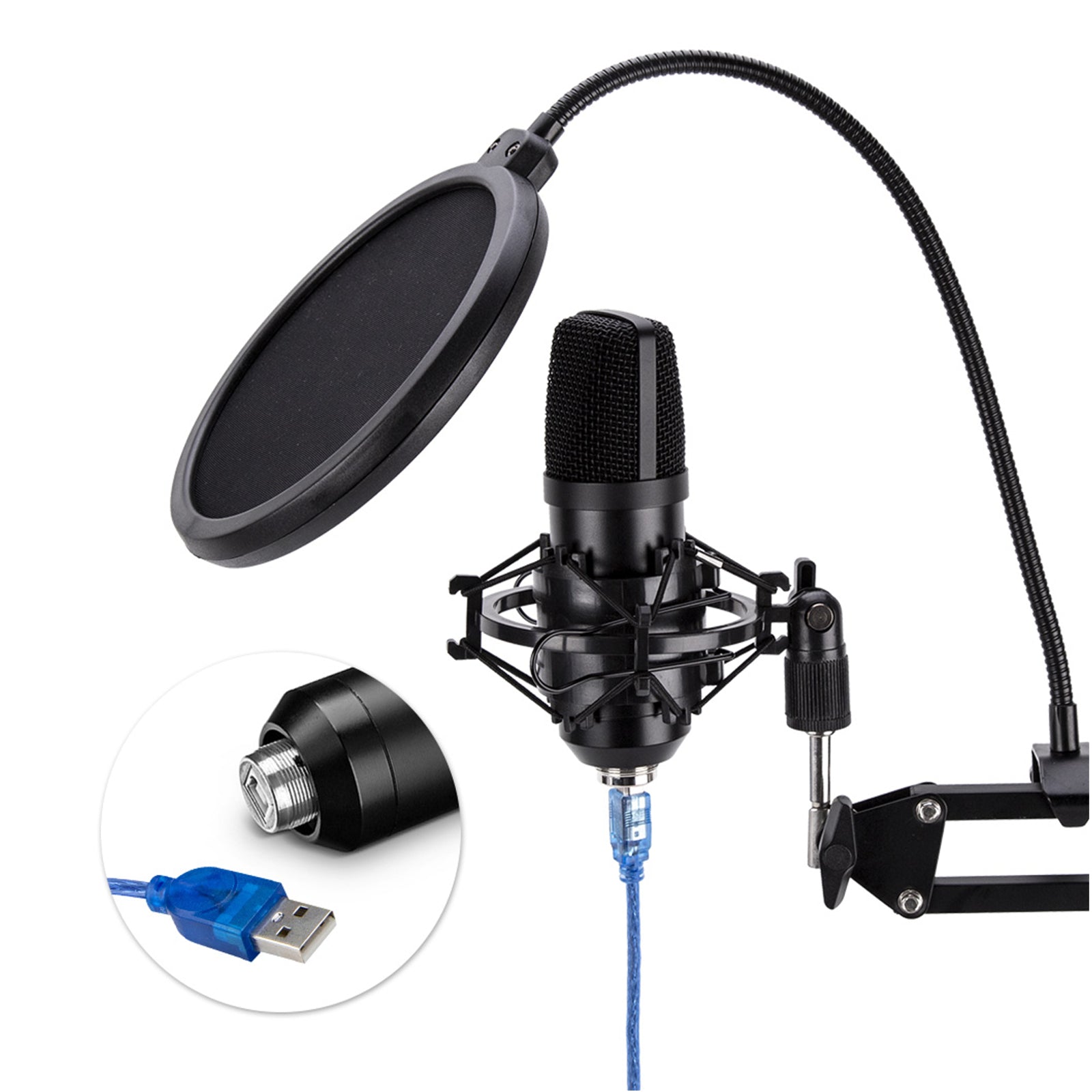 USB Condenser Microphone Kit Plug & Play Cardioid Mic Podcast Gaming Studio PC or Mac
