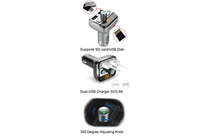Sansai Bluetooth Car Kit Dual Port Hands Free Drive n Talk FM Transmitter w/ Mic AUX MP3