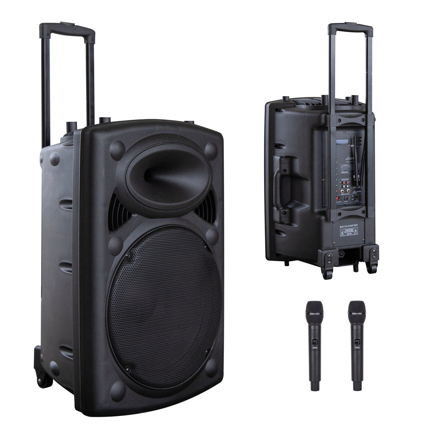 15" inch PA Speaker System 1000W 2x Cordless Mic Mixer Battery Bluetooth MP3 USB