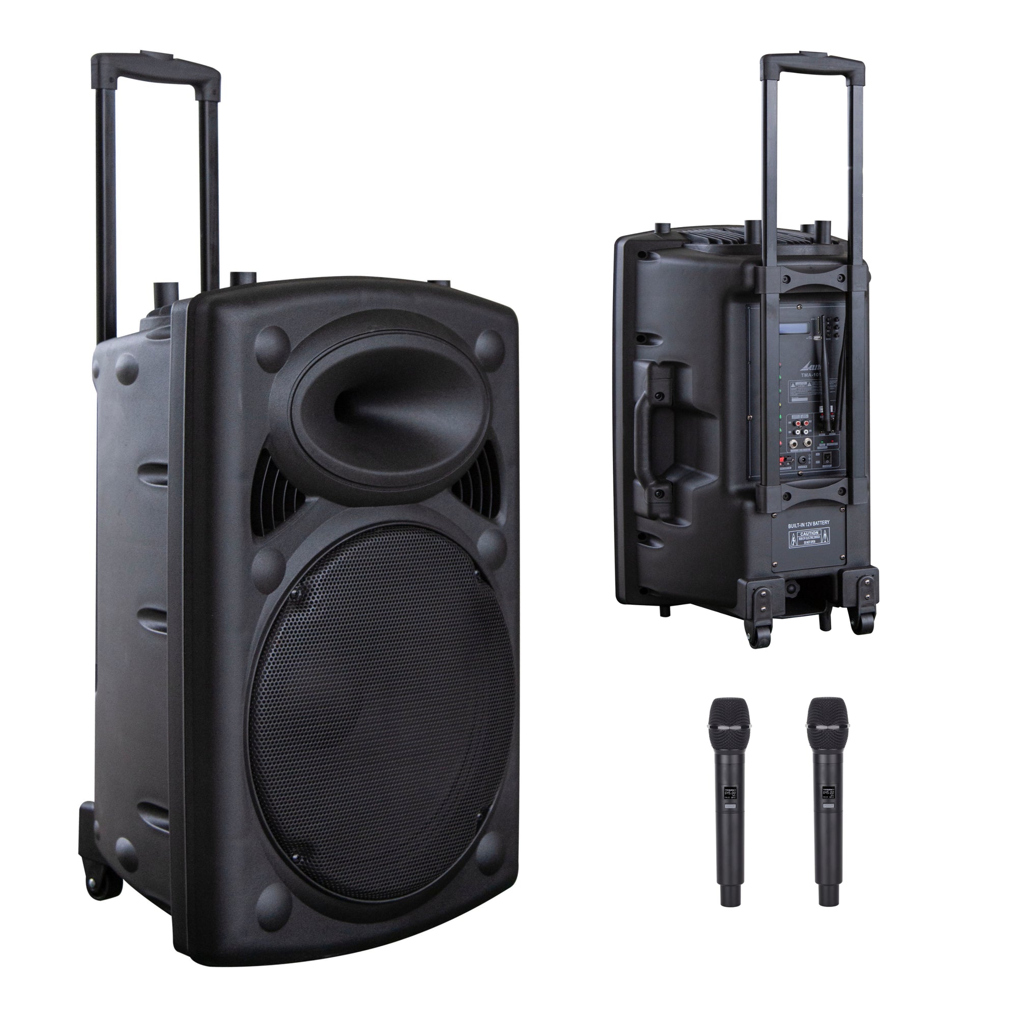 15" inch PA Speaker System 1000W 2x Cordless Mic Mixer Battery Bluetooth MP3 USB