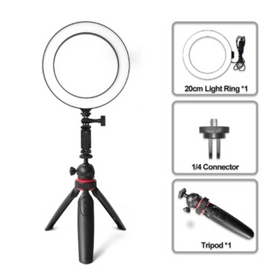 8" LED Ring Light Mini Tripod Stand Kit with Universal Phone Holder & Remote Shutter