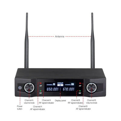 Dual Wireless Microphone System 2x Professional Cordless Mic Karaoke Vocal Stage