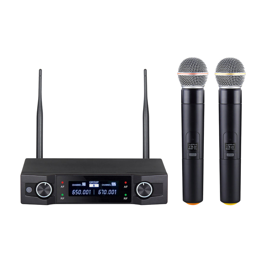 Dual Wireless Microphone System 2x Professional Cordless Mic Karaoke Vocal Stage