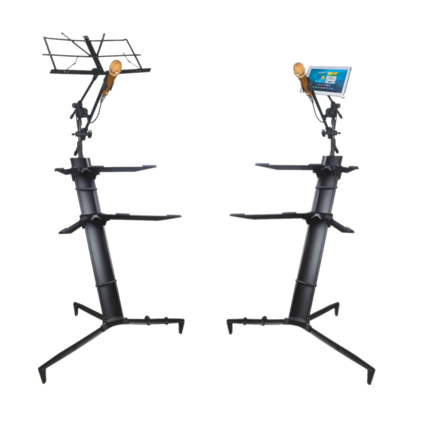 Double Keyboard Piano Synth Stand Portable Folding 2 Tier + Bag + Choice of Tablet/Phone attachment or Sheet Music attachment