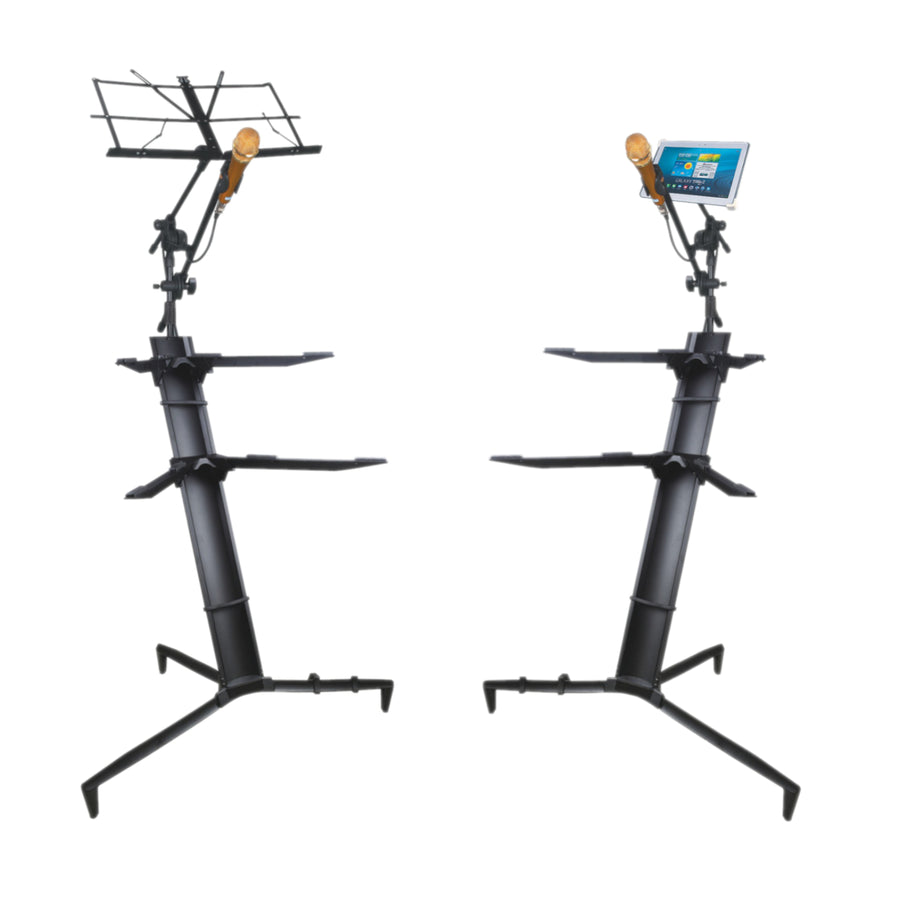 Double Keyboard Piano Synth Stand Portable Folding 2 Tier + Bag + Choice of Tablet/Phone attachment or Sheet Music attachment