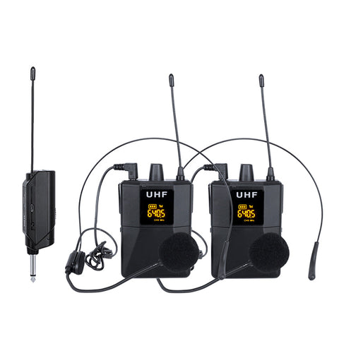 U-2BH Dynamic UHF 20 Channels Tunable Universal 2 Wireless Bodypack Headset Microphone With Mini Plug Receiver