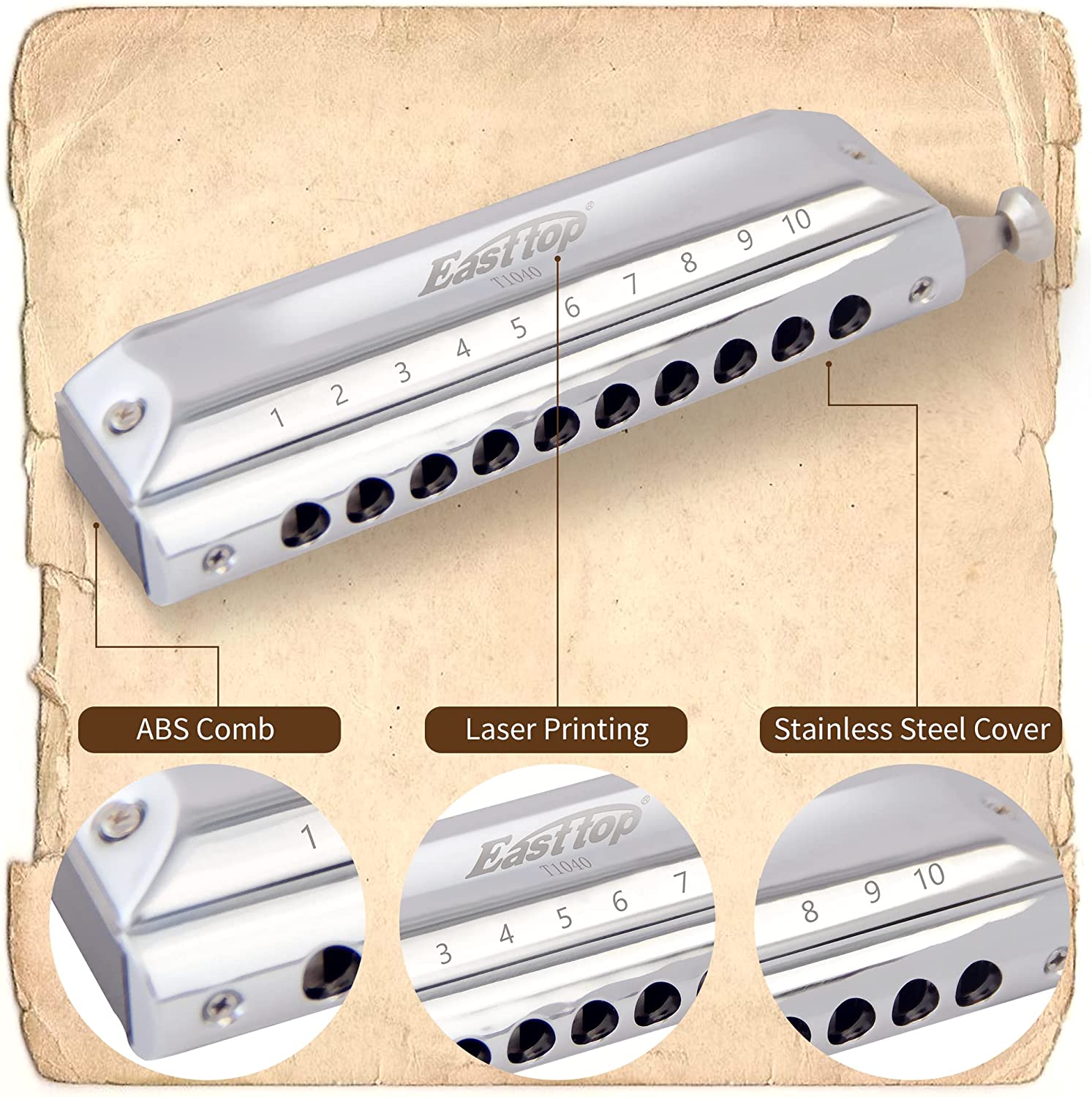 East Top T10-40 Harmonica Chromatic Mouth Organ Key of C Blues Harp