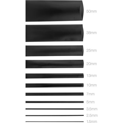 HS40BLK 40MMX1.2M HEAT SHRINK - BLACK HSBK135 KHUS-225-38-BK-L