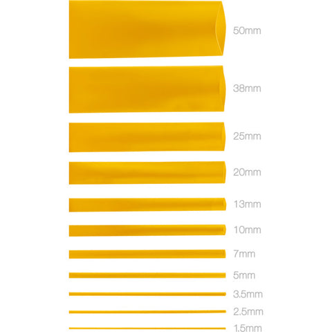 HS38YEL 38MMX1.2M HEAT SHRINK - YELLOW HSYW135 KHUS-225-38-YL-L