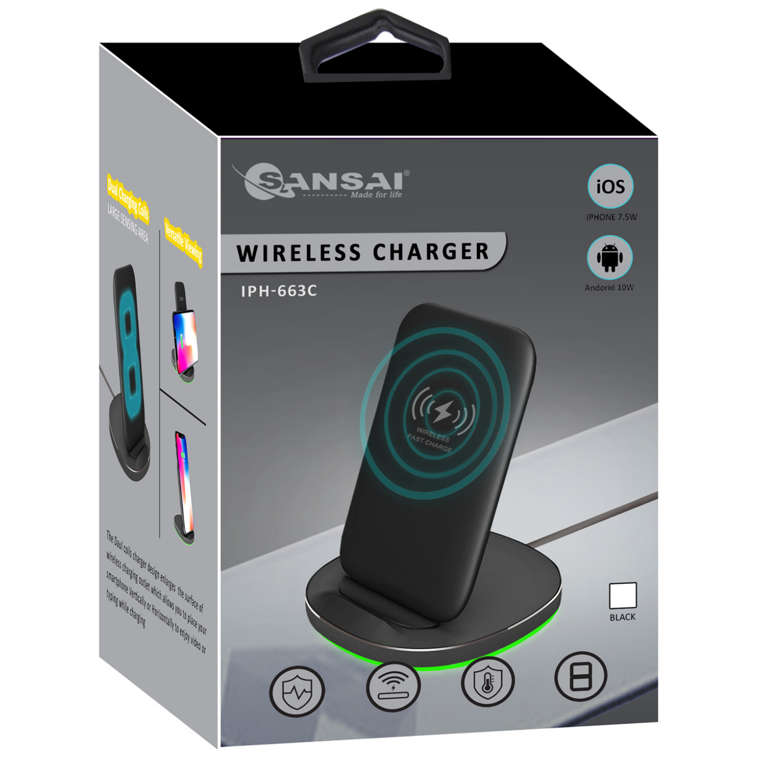 Wireless Fast Charger Phone Charging Stand Holder Sansai IPH-663C