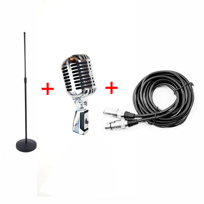 Classic Vintage Dynamic Microphone Pack Includes Mic Stand & Cable Silver, Rose Gold or Gold