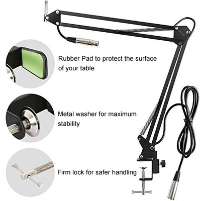 ASHTEC Table Studio Condenser Microphone Stand with inline Mic 3M XLR Cable lead