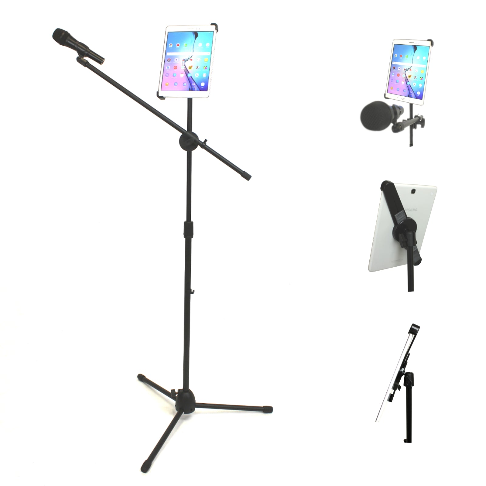 Microphone Stand with Tablet and Phone Mount Holder Attachment Combo + Optional Microphone