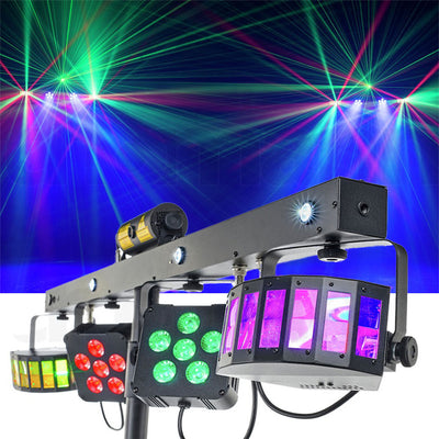 CR Lite Mix Party Bar Pro Giga Derby Par can UV Strobe RG Laser Wireless footswitch Controller Stand and Carry bag