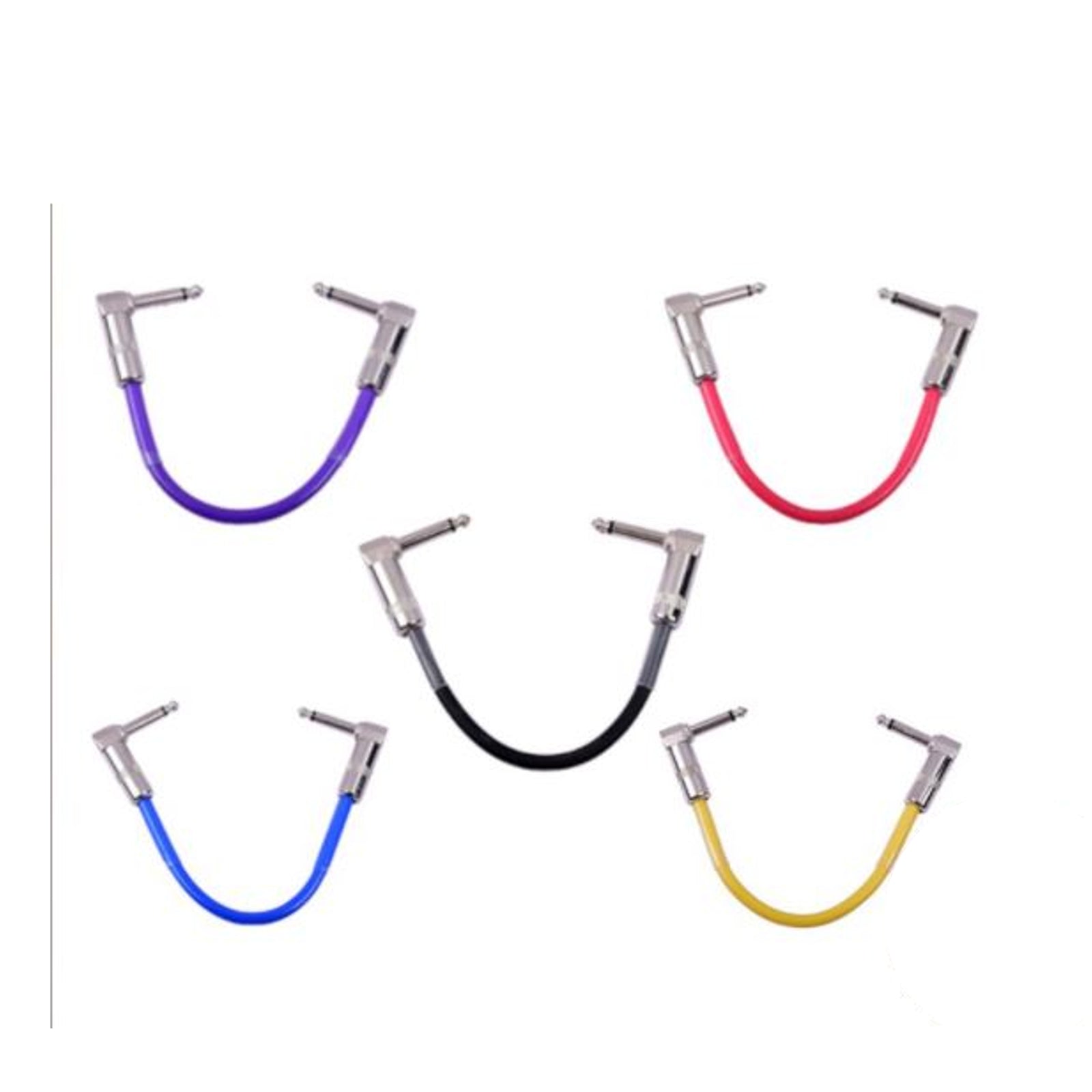 Premium 20cm Guitar Effect Pedal Patch Cables 5 Colours Right Angle 1/4" TS 6.35mm