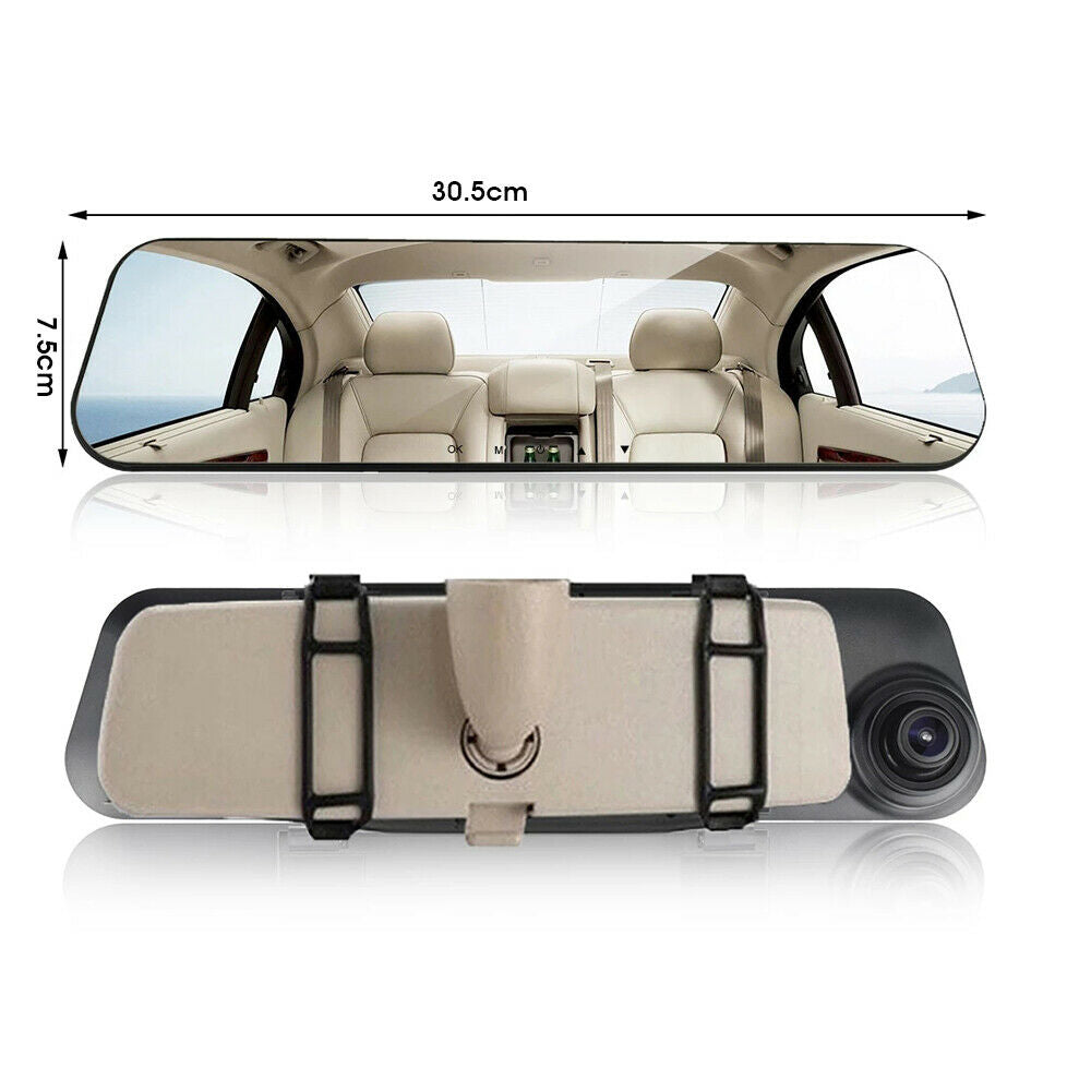 1080P Dash Camera DVR Recorder Rear View Mirror Cam Wide Angle LCD Monitor