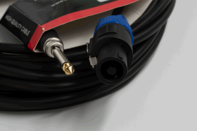 Event Lighting SPKJ10EL - 10m Speakon 4 Pin Male to Jack Male Speaker Lead - 1.5mm - Black Ring