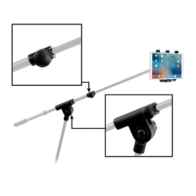 2 in 1 Tablet Tripod Floor Stand with Telescopic Boom Arm and 360° Mount Holder Clamp