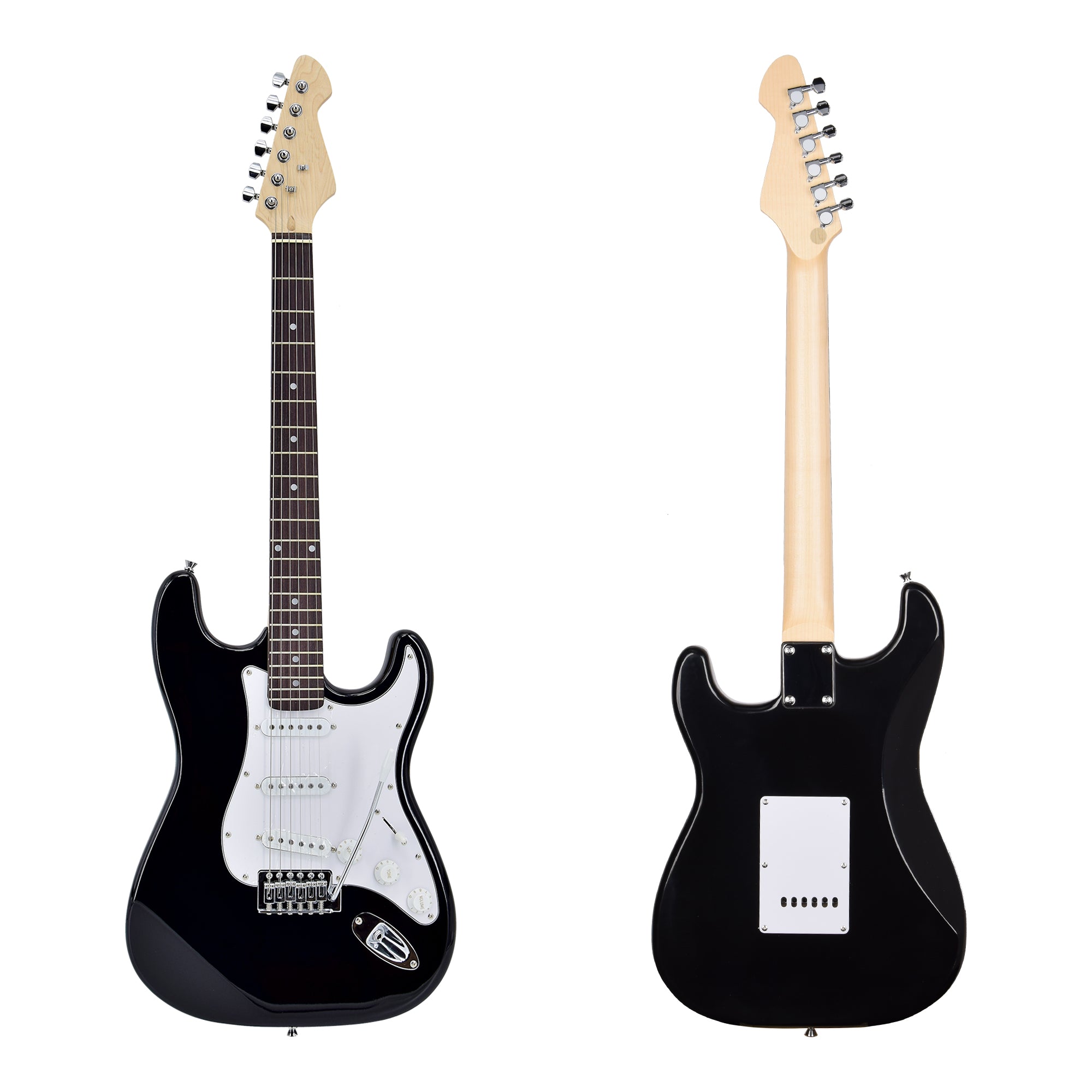 Electric Guitar Strat Style & Optional Accessories Package 4 Colours With Amplifier Stand Rechargeable Tuner Cable Strap Strings Pics