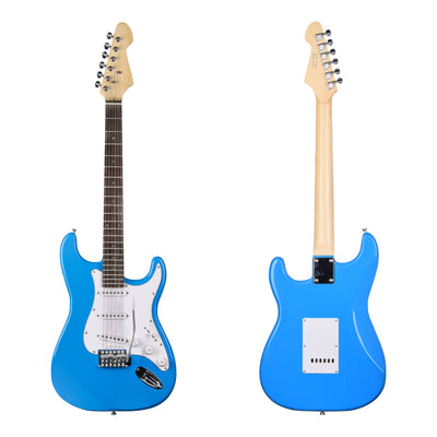 Electric Guitar Strat Style & Optional Accessories Package 4 Colours With Amplifier Stand Rechargeable Tuner Cable Strap Strings Pics
