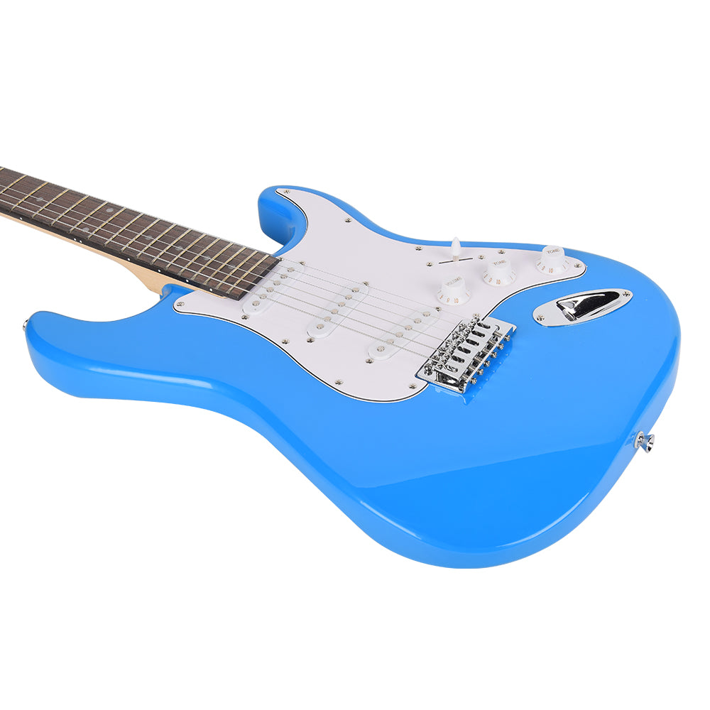 Electric Guitar Strat Style & Optional Accessories Package 4 Colours With Amplifier Stand Rechargeable Tuner Cable Strap Strings Pics
