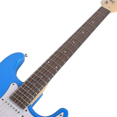 Electric Guitar Strat Style & Optional Accessories Package 4 Colours With Amplifier Stand Rechargeable Tuner Cable Strap Strings Pics