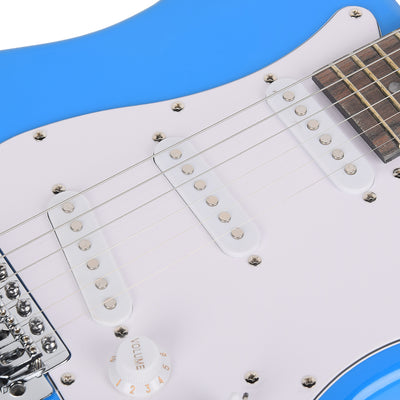 Electric Guitar Strat Style & Optional Accessories Package 4 Colours With Amplifier Stand Rechargeable Tuner Cable Strap Strings Pics