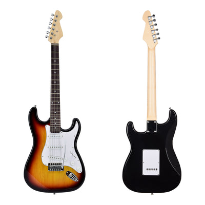 Electric Guitar Strat Style & Optional Accessories Package 4 Colours With Amplifier Stand Rechargeable Tuner Cable Strap Strings Pics