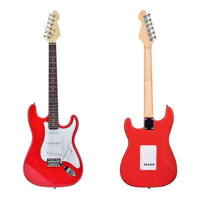 Electric Guitar Strat Style & Optional Accessories Package 4 Colours With Amplifier Stand Rechargeable Tuner Cable Strap Strings Pics