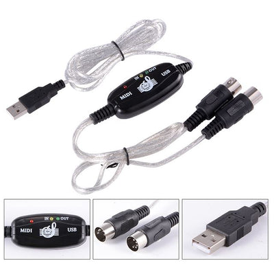 MIDI To USB Cable New Driver Interface Converter PC IN Music Keyboard OUT Adapter Cord
