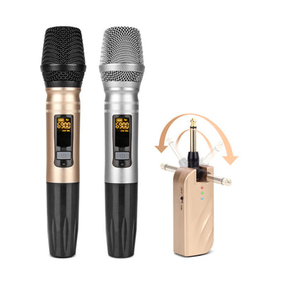 Pair UHF Cordless Wireless Microphones Variable Frequency LCD Upgradeable Karaoki DJ