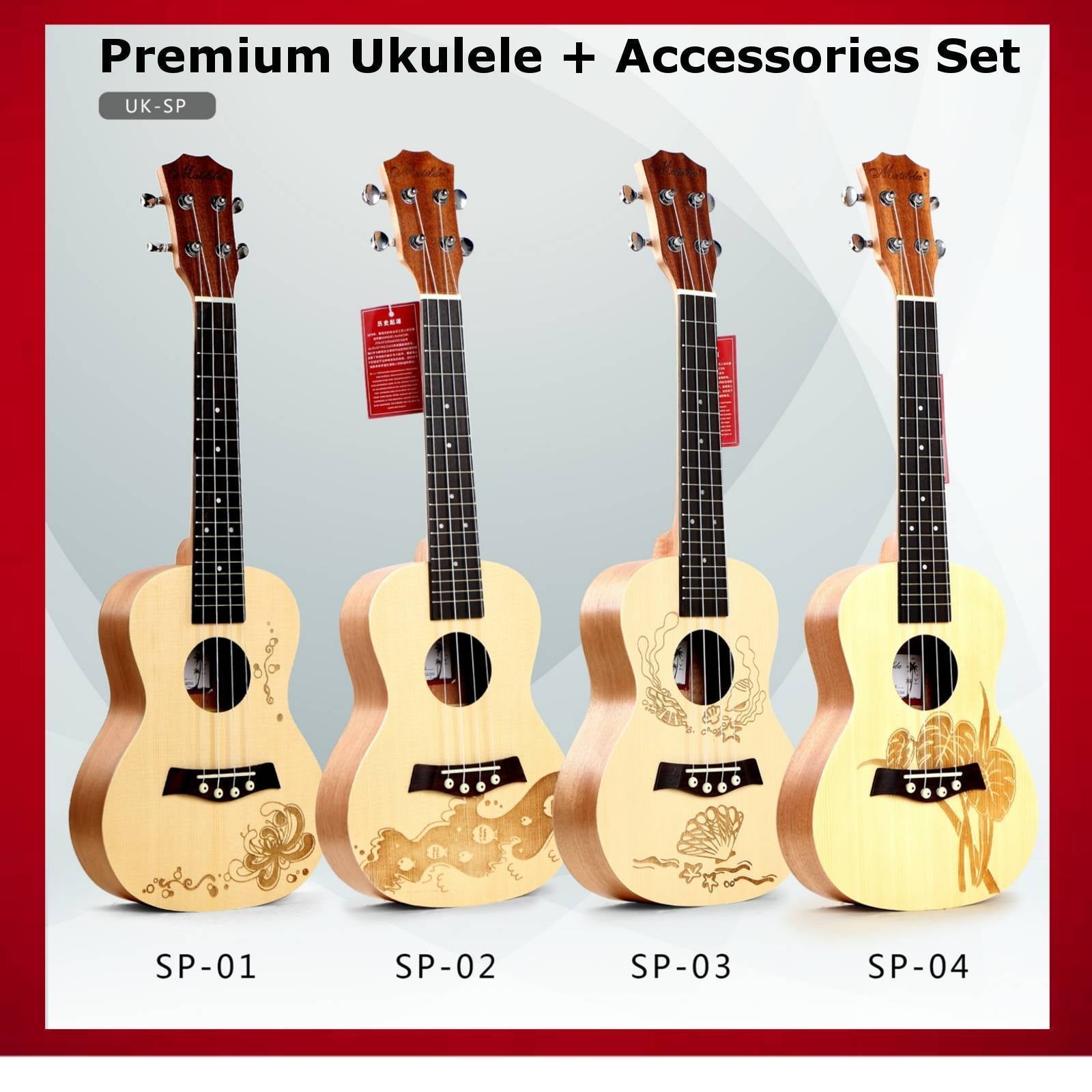 Ukulele Rosewood Sapele 24 inch Concert Accessories Kit option