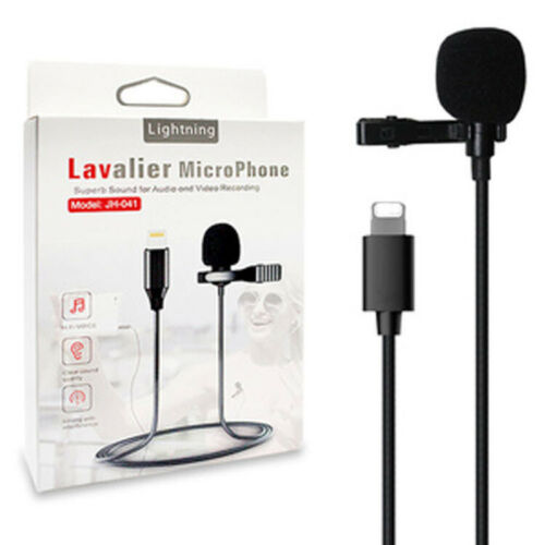 Microphone Lapel Lavalier to Lightning or Type-C USB Suits Apple iPhone Samsung or Android