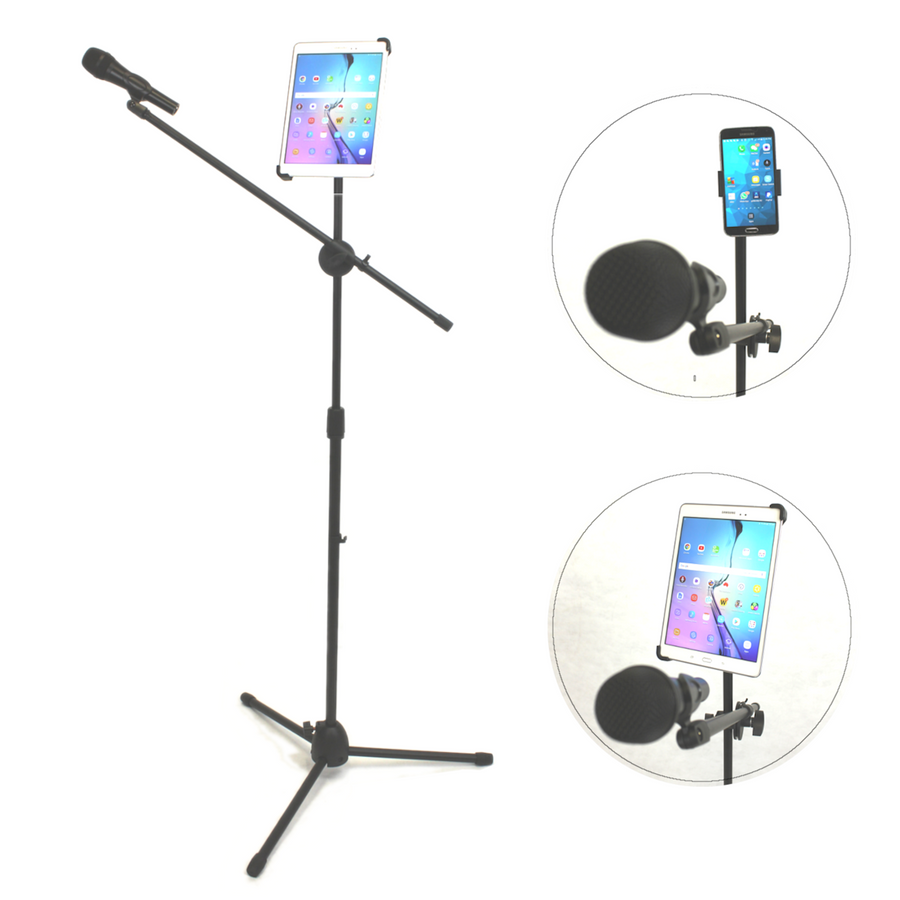 Microphone Stand with Tablet and Phone Mount Holder Attachment Combo + Optional Microphone