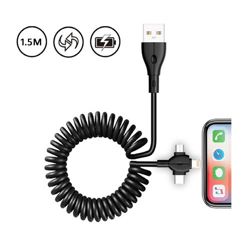 3-IN-1 Coiled Charging Cable SANSAI IPH-0906C