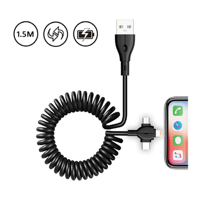 3-IN-1 Coiled Charging Cable SANSAI IPH-0906C