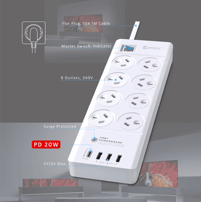 8 Outlet USB-A & USB-C Powerboard SANSAI PAD-8088