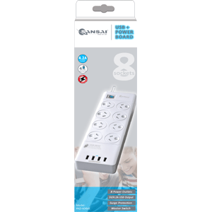 8 Outlet Surge Protected USB Power Board SANSAI PAD-4088H