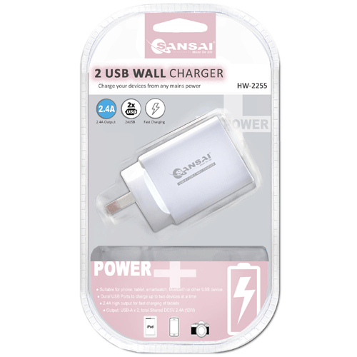 2 USB Outlets Wall Charger 2.4A SANSAI HW-2255