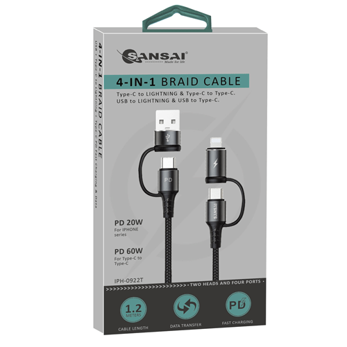 4-IN-1 Braid Cable SANSAI IPH-0922T