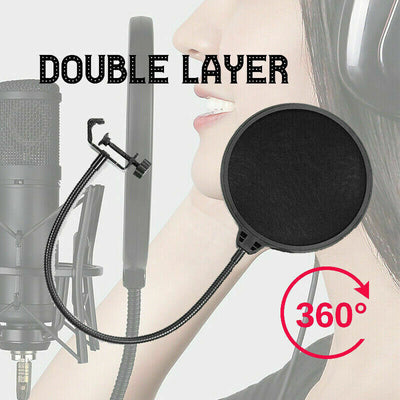 Microphone Pop Filter Mic Wind Screen Mask Shield for Recording Studio Double Layer