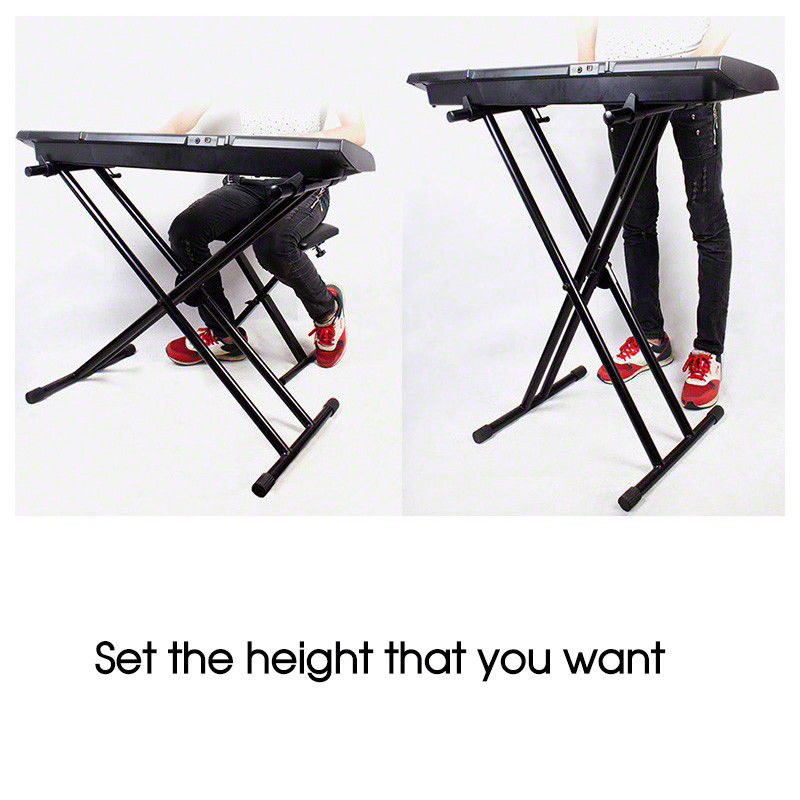 Keyboard Stand Adjustable Height and Piano Bench Stool Set Package
