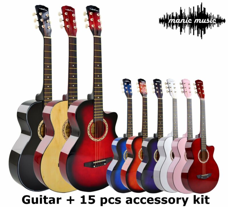 38" Cutaway Wooden Steel String Acoustic Guitar + Premium 15 Pcs Accessory Kit